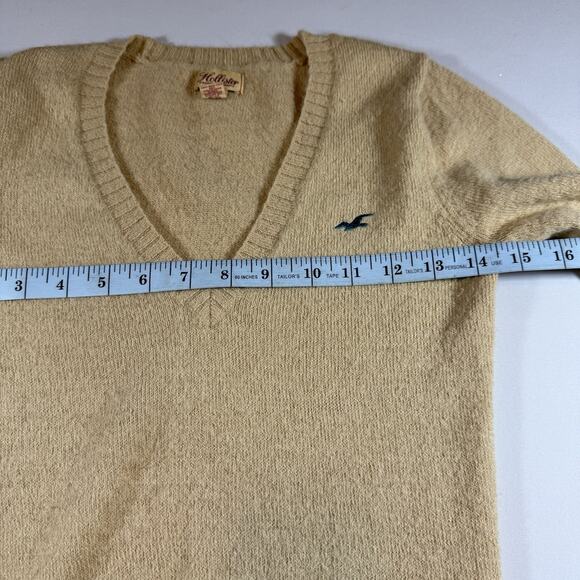 Hollister Co. Y2K 2000s Rare Vintage V-neck Logo Preppy Sweater - Tan Wms Medium - Picture 6 of 9